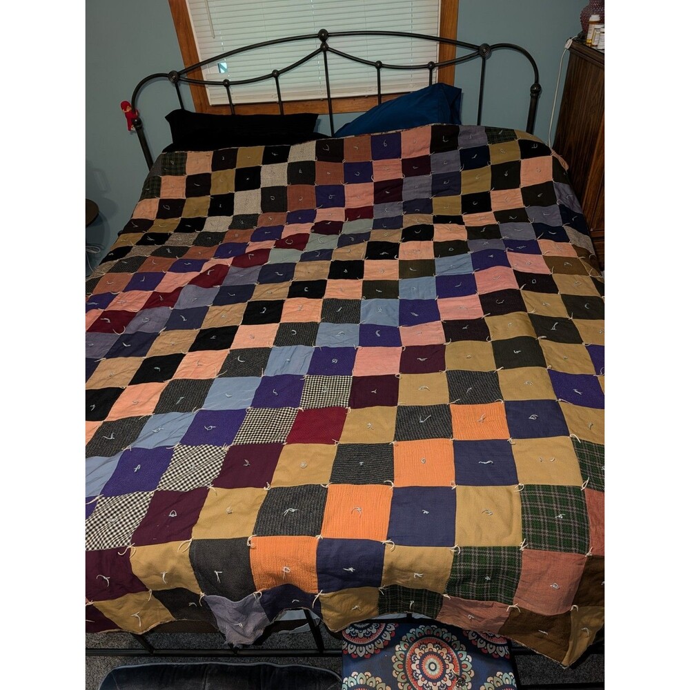 90 Year + Hand Made Patchwork Two Sided Quilt 86" by 80" Intricate Design